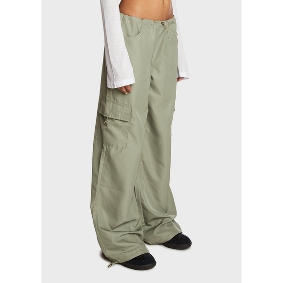 Edikted Asha Low Rise Nylon Cargo Parachute Pants Women's Size XS Light Green - Picture 2 of 13